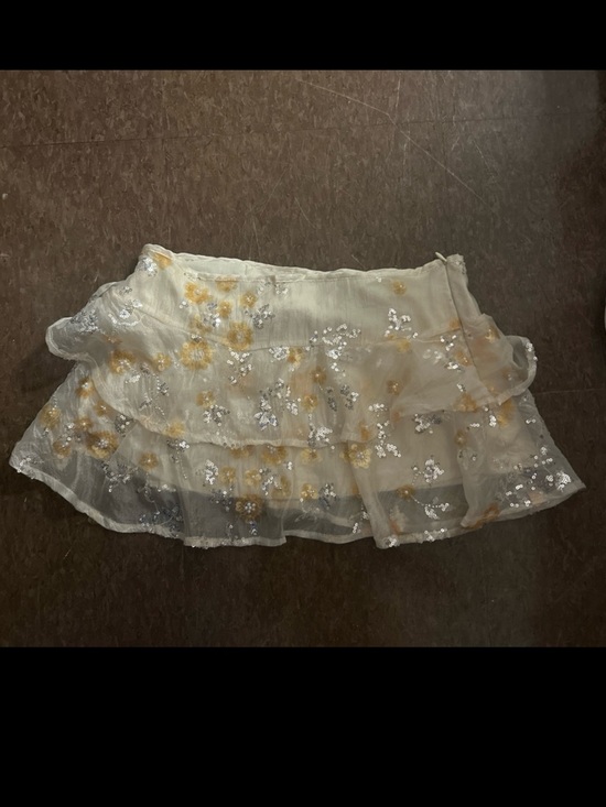 PacSun Dresses & Skirts - PacSun Ivory Sheer Tiered Mini Skirt with Gold Floral Embroidery